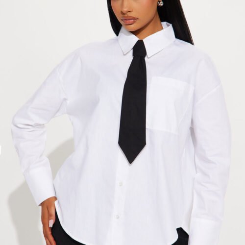 Back At The Office Poplin 2 Piece Shirt And Tie – White/Black