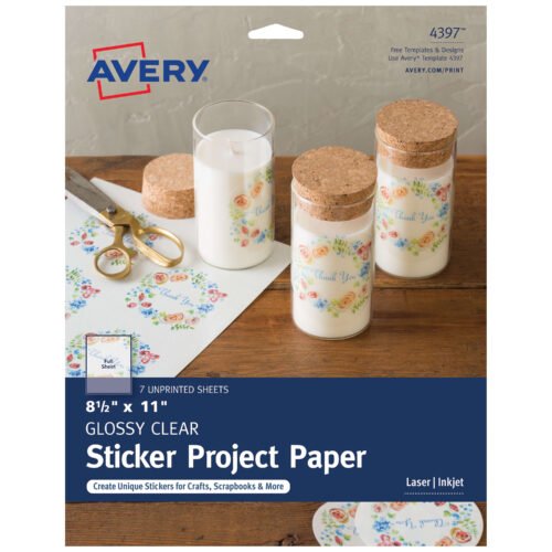 Avery Printable Sticker Paper For Laser & Inkjet Printers, 8.5″ x 11″, Glossy Clear, 7 Craft Paper Sheets