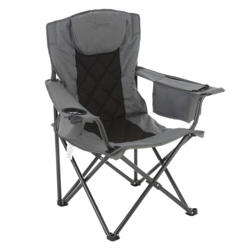 Arrowhead Outdoor‚ Portable Canvas Folding Outdoor Furniture Camping Quad Chair With 6-Can Armrest Cooler, Granite Gray/Black