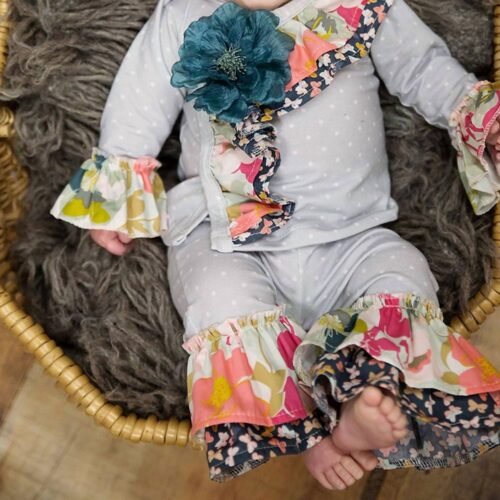 Baby Girls Gracie’S Garden 2 Pc. Criss Cross Set In Grey/Peach/Teal