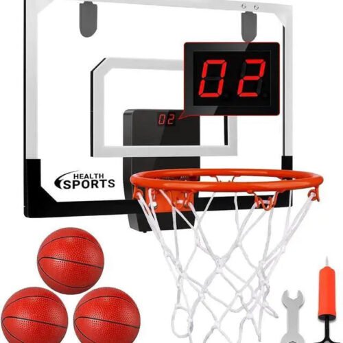 AOKESI Indoor Basketball Hoop for Room with Electronic Scoreboard – 17″ x 12.5″ Mini Over The Door Basketball Toys Gift for 5 6 7 8 9 10 11 12 Year Old Boys, Men and Adults