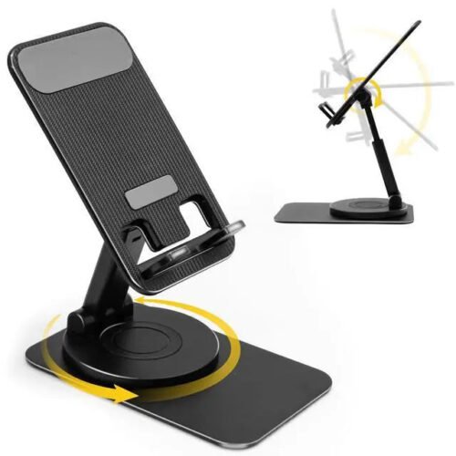 Bailink Rotatable Cell Phone Stand, Adjustable Folding Cell Phone Stand for Desk, Home Office Mobile Stand, Desktop Phone Holder, Compatible with iPhone&Smart Phones Accessories (Black)