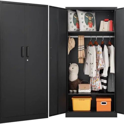 AFAIF 72″ Metal Wardrobe Cabinet: Lockable, 36″ x 18″, Storage for Home, Gym, School, or Office. Ideal for Clothing and Equipment Organization. Black
