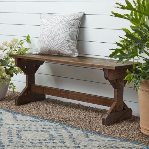 Backyard Discovery 46″ Meranti Wood Farmhouse Bench, Entryway, Garden – 3’10” x 1’1″