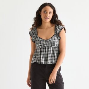 Arizona Womens Juniors Sweetheart Neck Sleeveless Babydoll Top