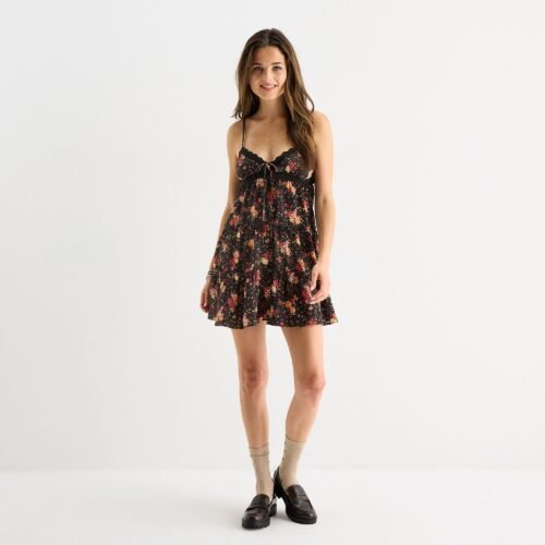 Arizona Womens Sleeveless Juniors Floral Babydoll Dress