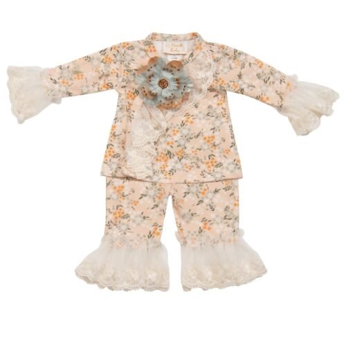 Baby Girls Ava’S Garden Kimono Style 2pc Set In Peach/Aqua