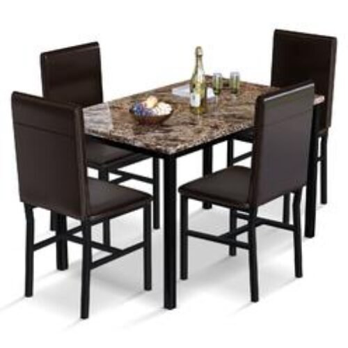 AWQM 5 Piece Dining Table Set for 4,Faux Marble Kitchen Table and Chairs for 4, Modern Dining Room Table Set with PU Leather Cha
